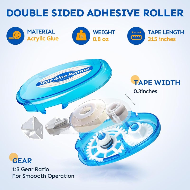 TMOL 4 Pack Double Sided Tape Roller, 8mm x 315 Inch Permanent Adhesive Scrapbook Tape Dispenser Runner, Glue Tape Roller for Scrapbooking, Crafts and Arts Projects, Photo-Safe, Smooth & Clean - Image 2
